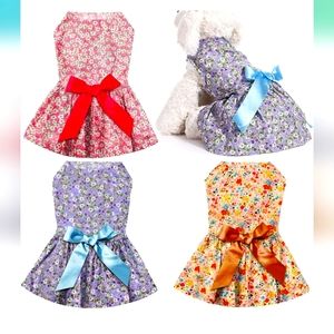 3 Pieces Cute Ribbon Dog Dress for Small Medium Dogs Flowers Pattern Bows Puppy